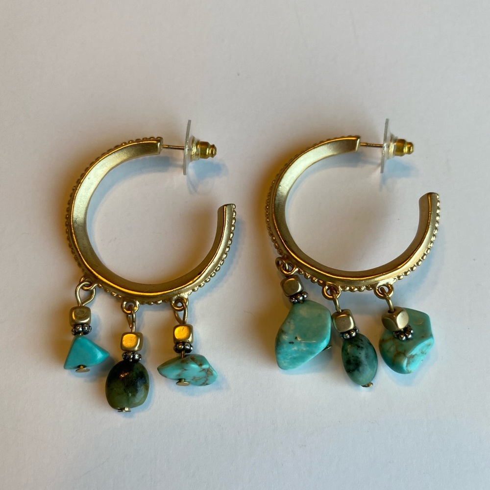 Gold Hoop Earrings with Turquoise